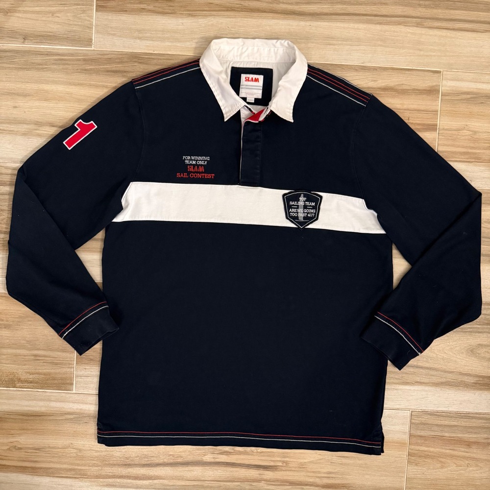 Slam Sailing Rugby Shirt Mens 3XL Navy Blue Long Sleeve Sail Contest Italian